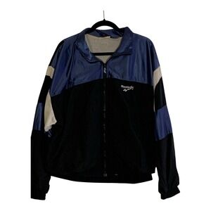 VTG 90s Reebok Windbreaker Full Zip Track Jacket - Black/ Blue/White- Size LG